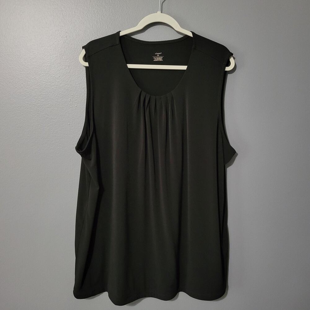 CJ Banks Top Size 3X Black Stretch Career Shell Sleeveless Ruched Capsule Office